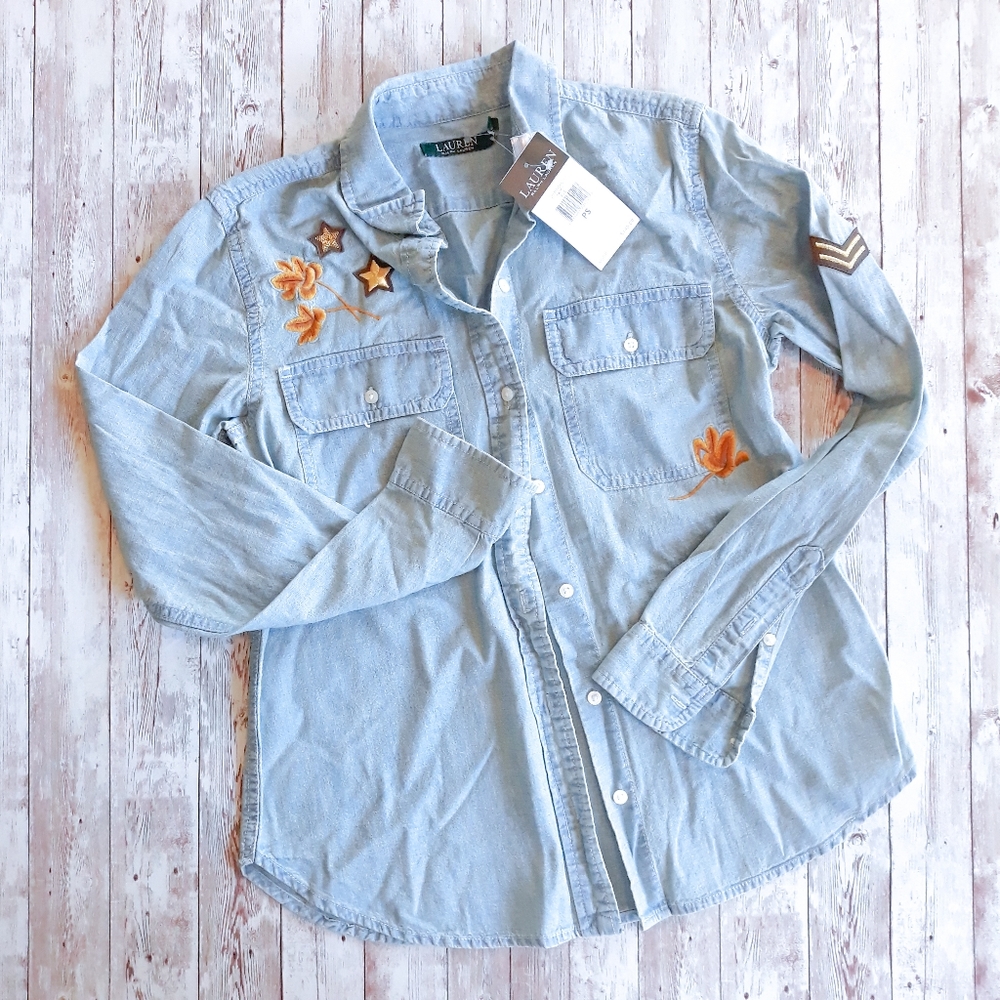 NWT Lauren Ralph Lauren Embroidered Denim …